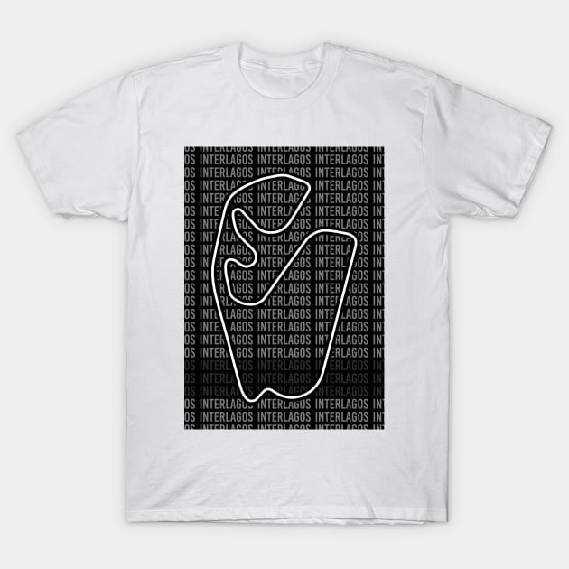 Interlagos - F1 Circuit - Black and White T-Shirt by GreazyL